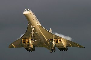 Concorde supersonic passenger aircraft approaching for landing