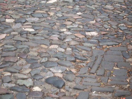 The cobbled streets near the river front