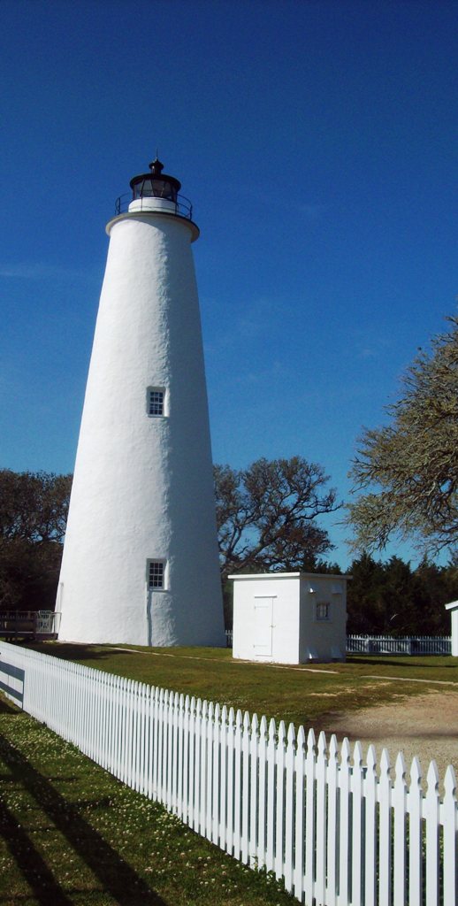 The Ocracoke Light Station - distinctively all white in color.