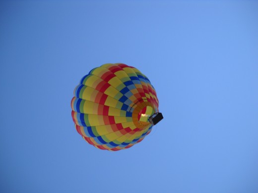 An upward glance at a traditional hot air balloon.
