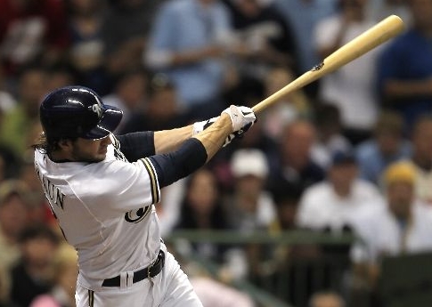 The signature high, two-handed follow through of Ryan Braun