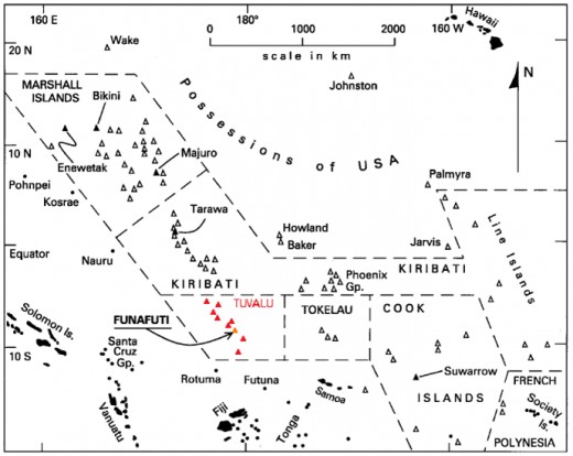 Location of Tuvalu in the southern Pacific