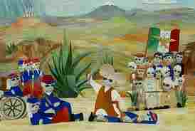An artistic and imaginative rendering of the Battle of Puebla (Cinco de Mayo)