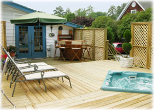 Shared deck and hot tub.