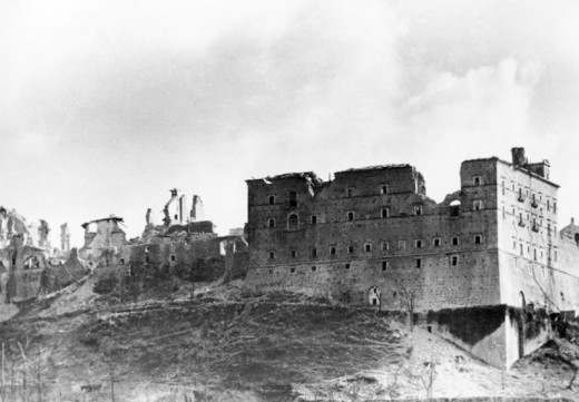 Monastery at Monte Cassino destroyed by American bombs on February 15, 1944.