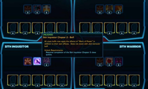 SWTOR Legacy System - As the sith inquisitor advances in his class quest, his buff ability Mark of Power becomes available