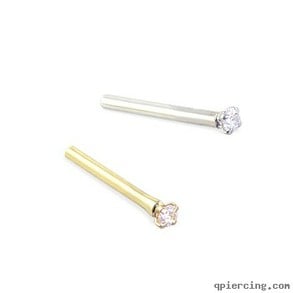14K Gold Nose Stud with 1.5mm Round clear CZ, 18 Ga