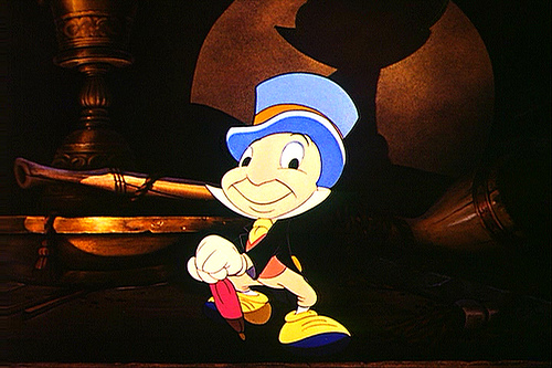 Jiminy Cricket from Disney's 1940 animated feature Pinocchio.