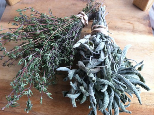 Dry herbs easily by tying a rubber band loosely around the stems and hanging upside down in a non-moist environment.