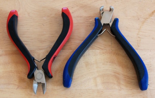 Wire cutting tools: A side flush cutter is on the left and an end flush cutter is on the right.