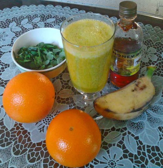 Oranges, banana, malunggay (moringa), and organic honey- best health smoothie to boost energy 