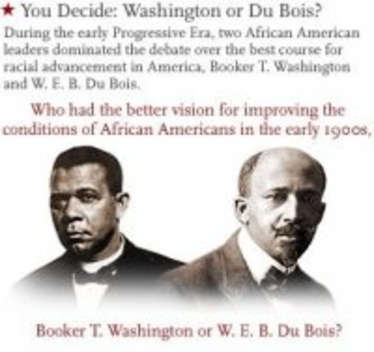 Booker t washington and w e b du bois offered different stategies dbq