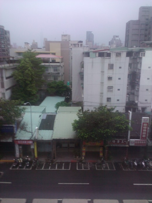 View from hotel window; typical Taipei street.