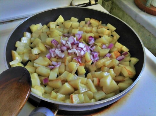 Semi cooked Potatoes with Onions