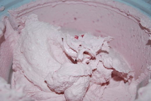 In 20 minutes, you should have lovely, thick honey and raspberry ice-cream.