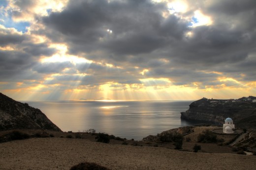 view to the Christiana islands during sunset at Akrotiri