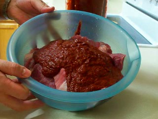 Add the marinade and refrigerate for at least 2 1/2 hours.