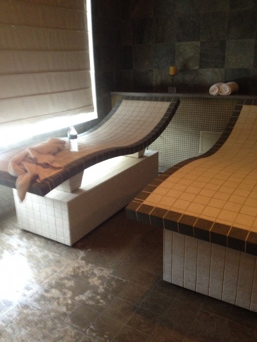 The marble tables in the sauna room are heated and surprisingly comfortable.  They were so relaxing!