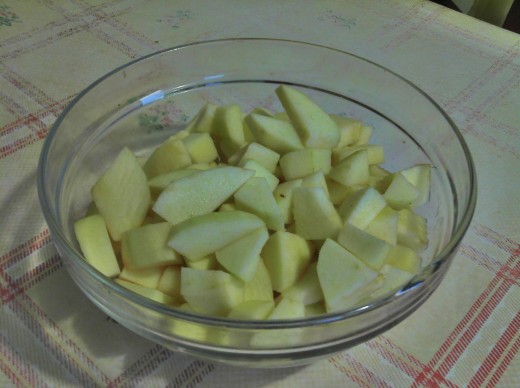 Apples sliced and coated with brown sugar