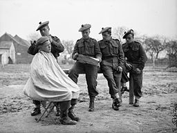 The Scots Guards prepare for war- with a hair cut
