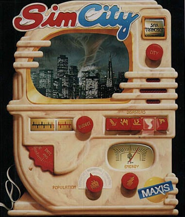 Cover art for an early version of the computer game, SimCity.