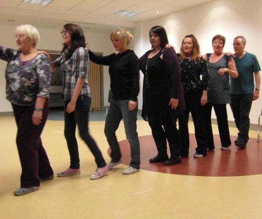 Some of the cast of Devilish Practices in rehearsal
