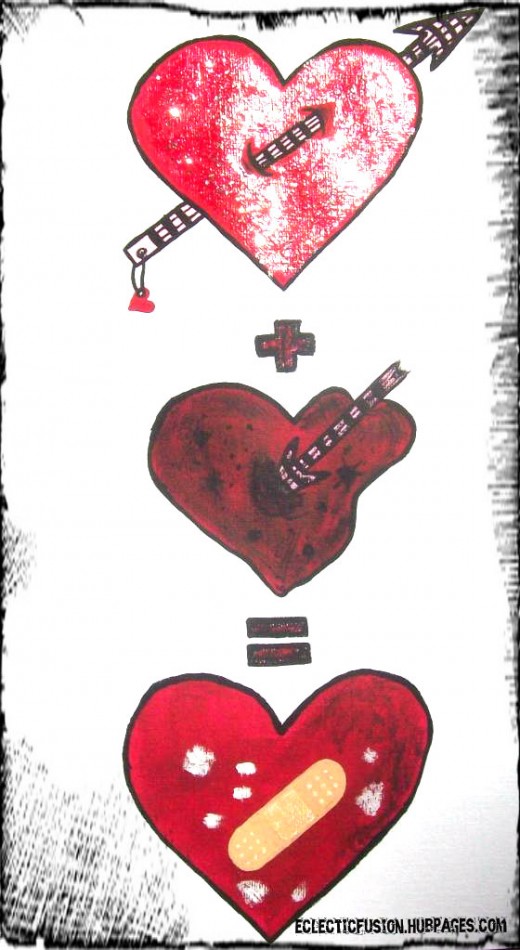 "Forgiveness" by me. Acrylic paint and glitter nail polish on heavy paper.