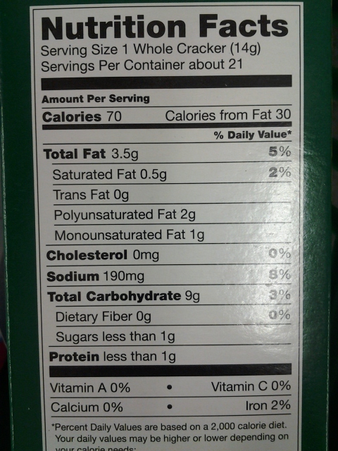 Nutrition Label for Crackers