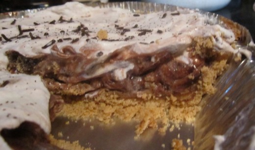 Ooey, gooey, and delicious chocolate peanut butter pie.