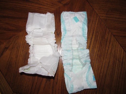 store brand on right, Pampers on left