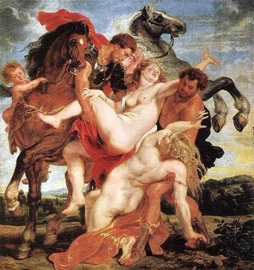 "Rape of the Daughters of Leucippus" by Peter Paul Reubens (1577-1640) on display at Alte Pinakothek, Munich