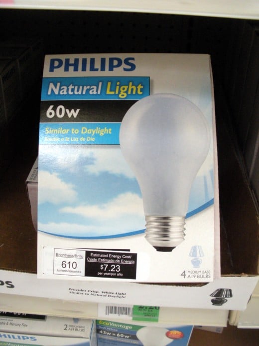 Standard 60 Watt bulbs, clearly marked at $2.26 per 4-pack