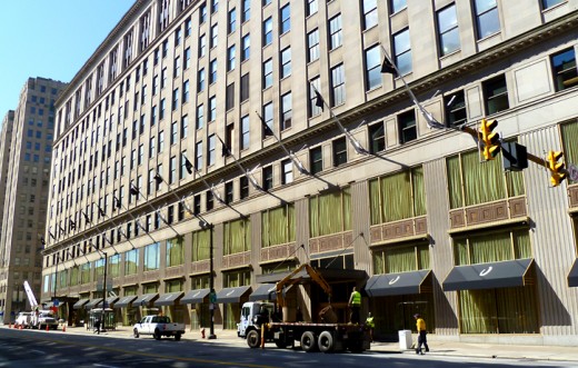 Former Higbee Building now sports black awnings and flagpoles