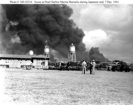 Pearl Harbour marine barracks during the attack