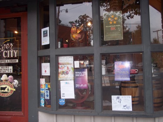 Front window at River City tea, coffee & cream