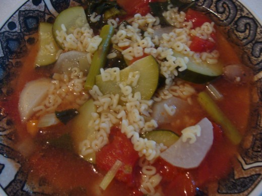 Delicious alphabet vegetable beef soup!