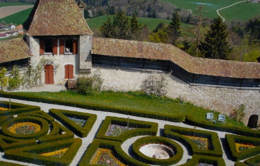 Castle of Gruyeres, Switzerland; French geometrical style gardem  created at the end of 19th century