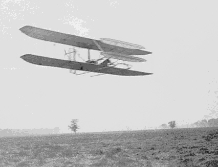 Wilbur Wright in 1904, flying almost four circles of Huffman Prairie, now part of Wright Patterson Air Force Base.
