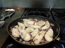 Cooking the chicken & onions