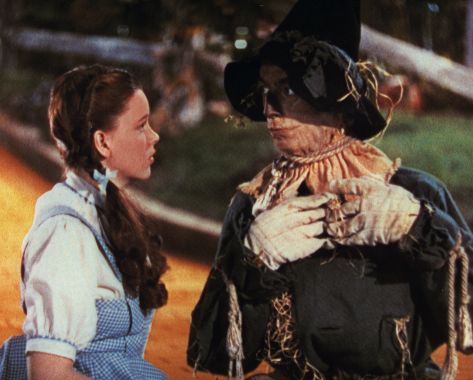 Two masters at work. Judy Garland, Dorothy, and Ray Bolger, scarecrow, in a scene from "The Wizard of Oz."