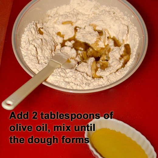 Add olive oil to flour mixture.