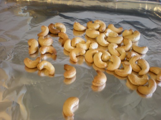 Roast cashews until golden brown