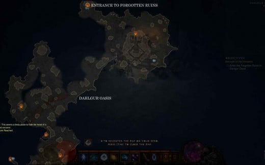 Diablo 3 Find the Forgotten Ruins in Dahlgur Oasis - note: map may differ from game to game