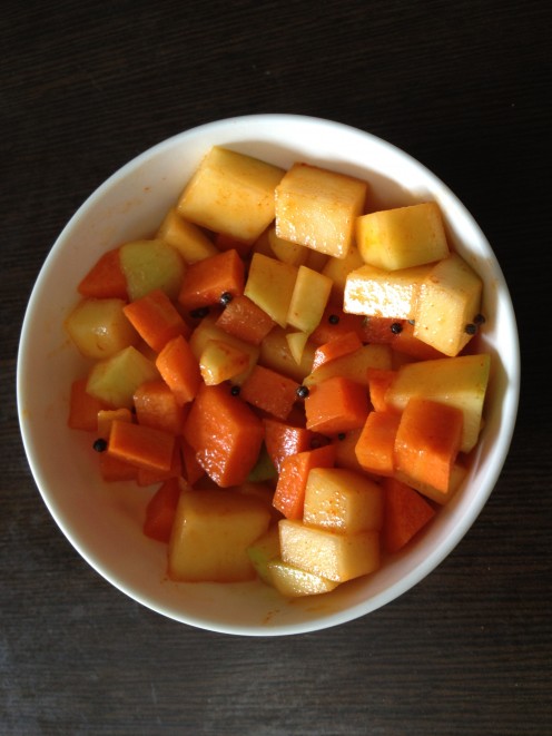 Cut mango n carrot pickle my all time favourite easy to prepare pickle. Njoi this summer with your favourite Mango. Best to serve with your favourite rice:)