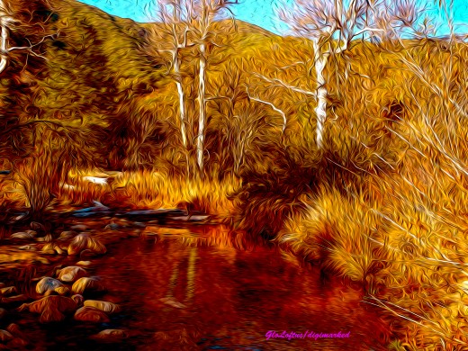 I changed the color values, adding magenta, red and gold to the original photo before "digitally painting it.."