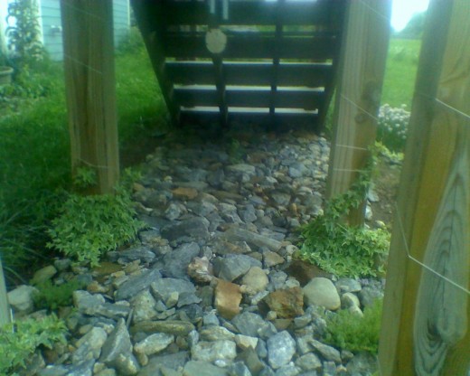 My rock garden bordered with mulch