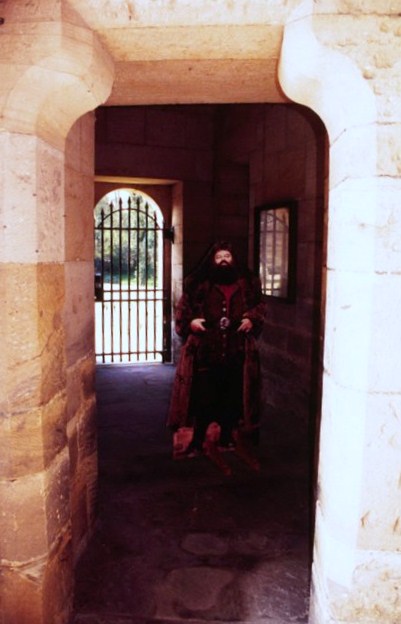 A Hagrad cutout greets visitors near the main entrance.