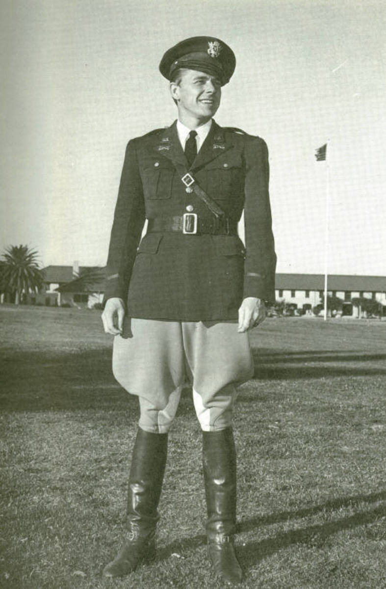 Lt. Ronald Reagan in US Cavalry uniform. Camp Dodge, Iowa, pre- WW Two.