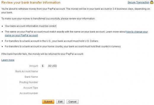 Review the withdraw information to ensure it's correct.