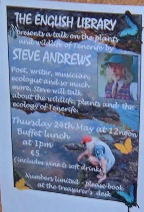 Poster for a talk by Steve Andrews at the English Library